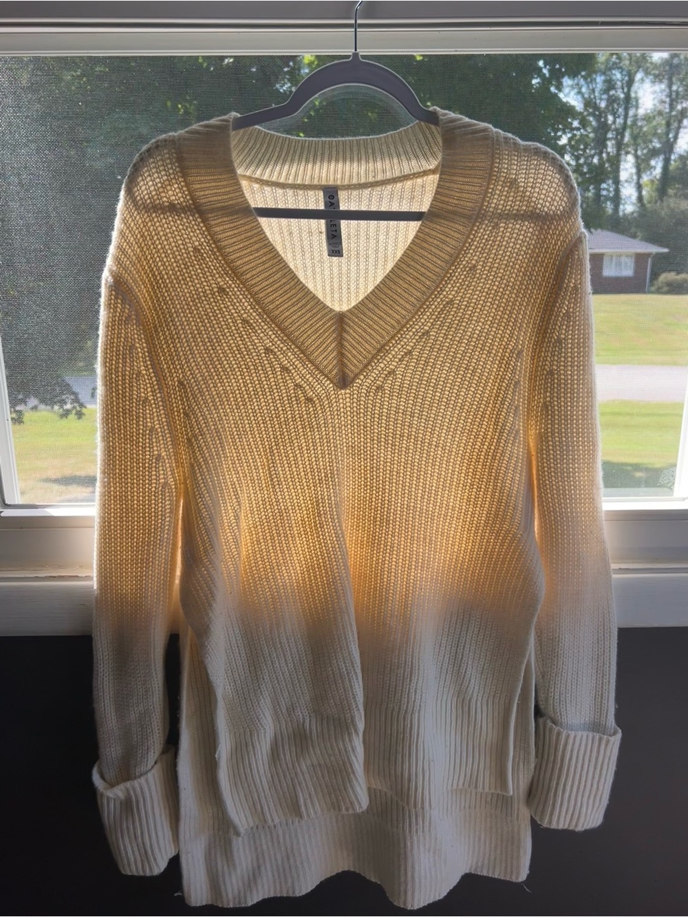 Athleta Oversized Cream v Neck Sweater